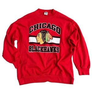 Vintage 1998 Chicago Blackhawks Trench Mfg Co Brand Red Crew Neck Sweatshirt USA
